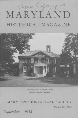 Maryland Historical Magazine, 1952, Volume 47, Issue No. 3