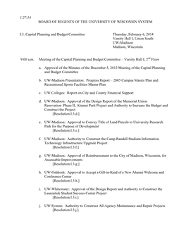 Agenda for the Capital Planning And