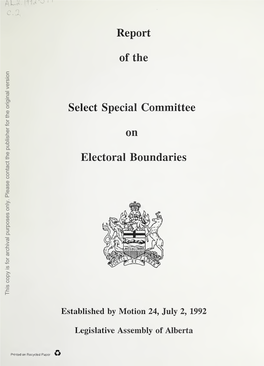 Report of the Select Special Committee on Electoral Boundaries