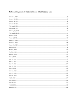 National Register of Historic Places 2013 Weekly Lists