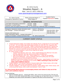 Situation Report – 6 Date: June 27, 2012 | 0930 Hrs