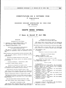 CONSTITUTION DU 4 OCTOBRE 1958 7° Législature COMPTE