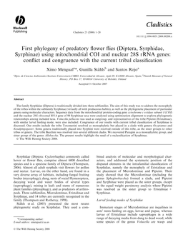 First Phylogeny of Predatory Flower Flies (Diptera, Syrphidae