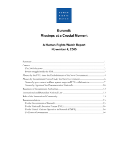 Burundi: Missteps at a Crucial Moment