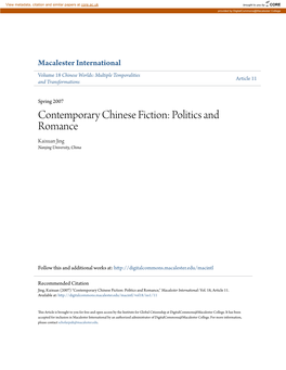 Contemporary Chinese Fiction: Politics and Romance Kaixuan Jing Nanjing University, China