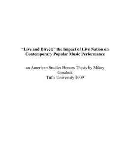 The Impact of Live Nation on Contemporary Popular Music Performance an American Studies Honors Thesis By