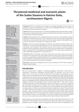 Threatened Medicinal and Economic Plants of the Sudan Savanna in Katsina State, Northwestern Nigeria