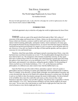 THE FINAL JUDGMENT OR the World Judged Righteously by Jesus Christ by Jonathan Edwards