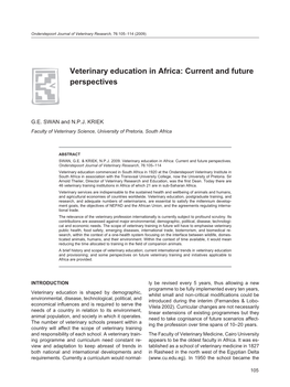 Veterinary Education in Africa: Current and Future Perspectives