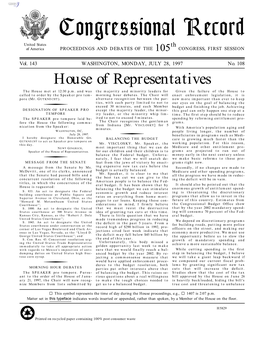 Congressional Record United States Th of America PROCEEDINGS and DEBATES of the 105 CONGRESS, FIRST SESSION