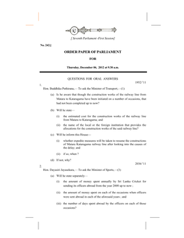 Order Paper of Parliament