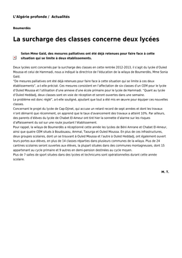 La Surcharge Des Classes Concerne Deux Lycées