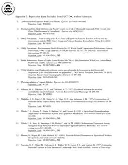 Appendix F. Papers That Were Excluded from ECOTOX, Without Abstracts