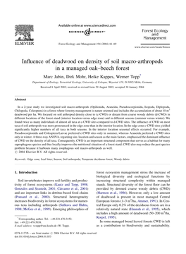 Influence of Deadwood on Density of Soil Macro-Arthropods in A