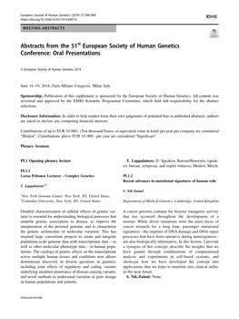 Abstracts from the 51St European Society of Human Genetics Conference: Oral Presentations