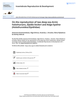 On the Reproduction of Two Deep-Sea Arctic Holothurians, Elpidia Heckeri and Kolga Hyalina (Holothuroidea:Elpidiidae)