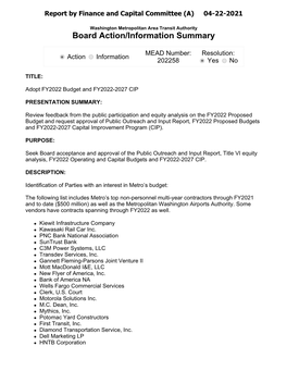 FY 2022 Operating Budget and Capital