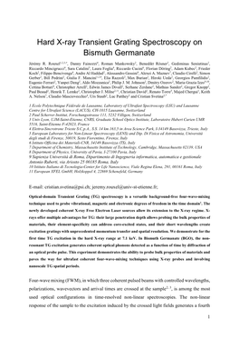 Hard X-Ray Transient Grating Spectroscopy on Bismuth Germanate