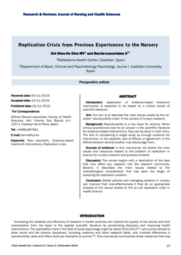 From Replication Crisis Previous Experiences to the Nurser Y