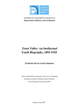 Ernst Toller: an Intellectual Youth Biography, 1893-1918