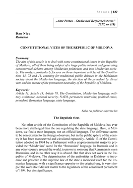 Constitutional Vices of the Republic of Moldova