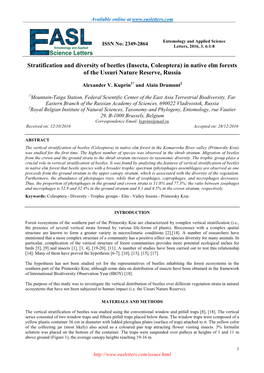 Stratification and Diversity of Beetles (Insecta, Coleoptera) in Native Elm Forests of the Ussuri Nature Reserve, Russia