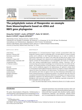The Polyphyletic Nature of Pleosporales: an Example from Massariosphaeria Based on Rdna and RBP2 Gene Phylogenies