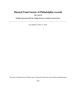 Musical Fund Society of Philadelphia Records Ms