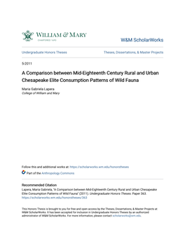 A Comparison Between Mid-Eighteenth Century Rural and Urban Chesapeake Elite Consumption Patterns of Wild Fauna