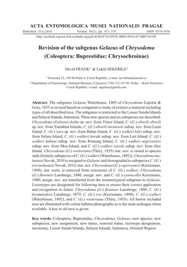 Revision of the Subgenus Gelaeus of Chrysodema (Coleoptera: Buprestidae: Chrysochroinae)