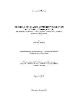 IN SHAPING NATIONALIST MOVEMENTS: a Comparative Historical Analysis of the Flemish and Québécois Nationalist Movements