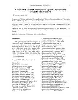 A Checklist of Latvian Cecidomyiinae (Diptera, Cecidomyiidae) with Notes on New Records