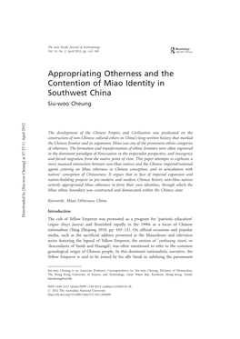 Appropriating Otherness and the Contention of Miao Identity in Southwest China Siu-Woo Cheung