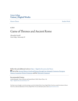 Game of Thrones and Ancient Rome Alexander Arnold Union College - Schenectady, NY