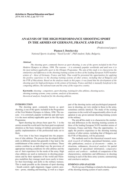 ANALYSIS of the HIGH PERFORMANCE SHOOTING SPORT in the ARMIES of GERMANY, FRANCE and ITALY (Professional Paper) Plamen I