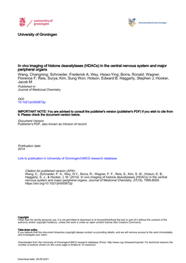 In Vivo Imaging of Histone Deacetylases (Hdacs)