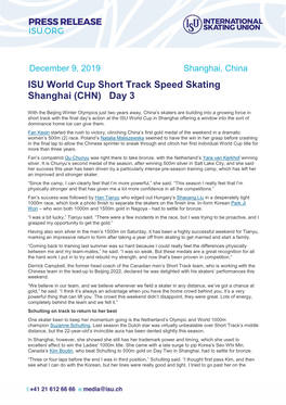 ISU World Cup Short Track Speed Skating Shanghai (CHN) Day 3