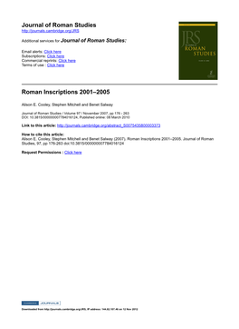 Journal of Roman Studies Roman Inscriptions 2001–2005