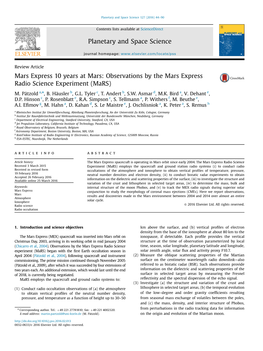 Mars Express 10 Years at Mars: Observations by the Mars Express Radio Science Experiment (Mars)