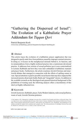 “Gathering the Dispersed of Israel”: the Evolution of a Kabbalistic Prayer Addendum for Tiqqun Qeri