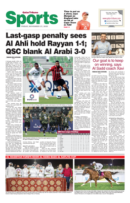Last-Gasp Penalty Sees Al Ahli Hold Rayyan 1-1; QSC Blank Al Arabi