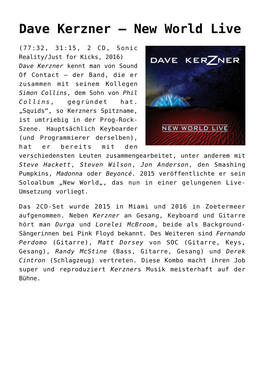 Dave Kerzner &#8211; New World Live