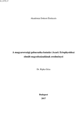 A Magyarországi Gubacsatka Kutatás (Acari: Eriophyoidea) Elmúlt Negyedszázadának Eredményei