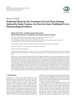 Medicinal Plants for the Treatment of Local Tissue Damage Induced by Snake Venoms: an Overview from Traditional Use to Pharmacological Evidence