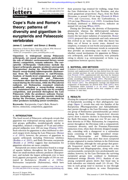 Cope's Rule and Romer's Theory: Patterns of Diversity and Gigantism