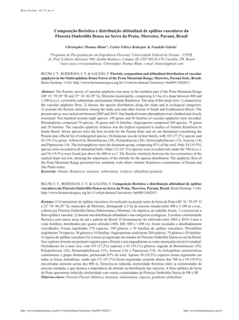 Composição Florística E Distribuição Altitudinal De Epífitas Vasculares Da Floresta Ombrófila Densa Na Serra Da Prata, Morretes, Paraná, Brasil