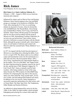 Rick James ­ Wikipedia, the Free Encyclopedia Rick James from Wikipedia, the Free Encyclopedia