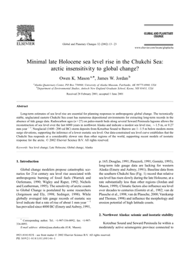 Minimal Late Holocene Sea Level Rise in the Chukchi Sea: Arctic Insensitivity to Global Change?