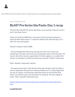 BLAST Pro Series São Paulo: Day 1 Recap