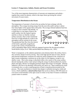 1 Lecture 3: Temperature, Salinity, Density and Ocean